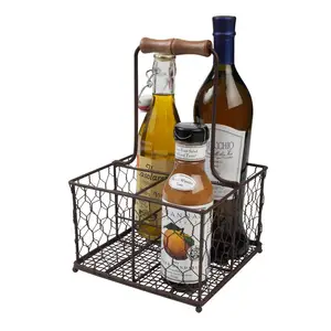 4 Bottle Tabletop Wine Rack Matel Wine Holder with Wooden Handle for Bar/Hotels Wine Whiskey Beer Storage Holder Barware