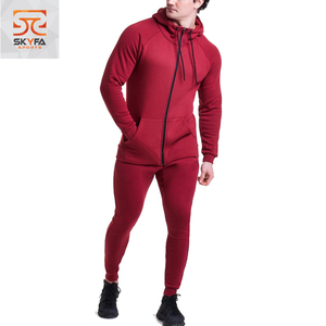 Survêtement de sport ajusté rouge OEM, pour hommes, avec fermeture éclair, à capuche, Jogging, personnalisé, vente en gros, - Product Image 1