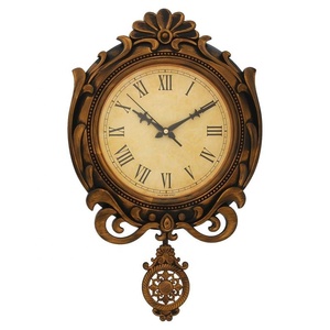 Traditional Wooden Pendulum Wall <b>Clock</b> With <b>Roman</b> Numerals And Ornate Carving - Product Image 1