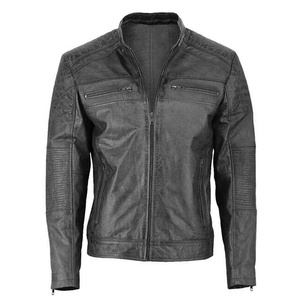Chaqueta de moto de cuero genuino | Abrigo de moda de invierno al aire libre vintage personalizado en Negro | Ropa de abrigo de motorista al por mayor - Product Image 1