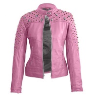 Veste en cuir de vache rose pour femmes, cloutée à la main, Style Punk, vêtements de motard, tendance 2021