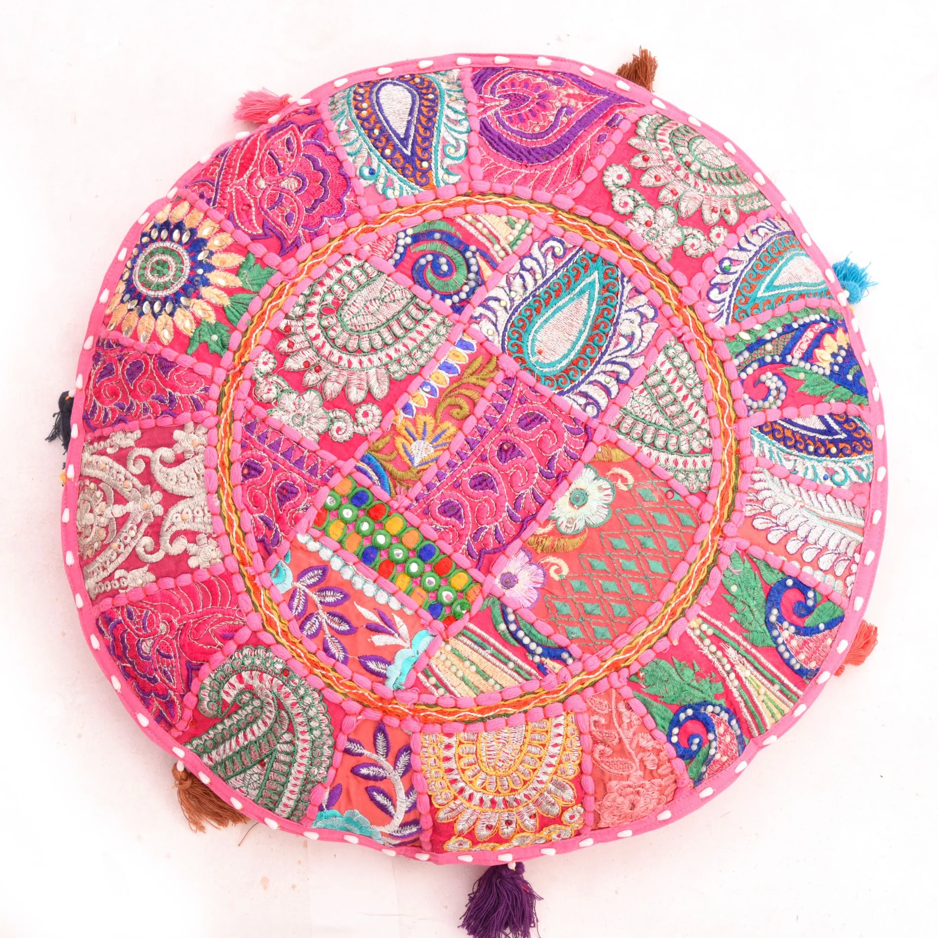 Capa protetora para almofadas 100% algodão, capas bordadas para almofadas em estilo boho ottoman com pom-pom