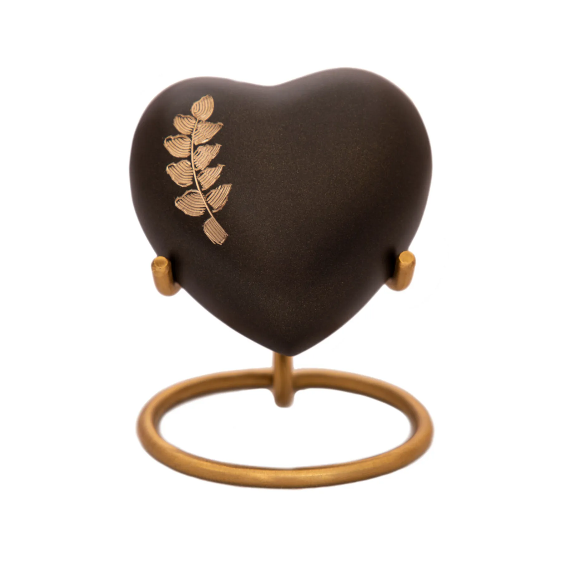 Small Antique Brown Heart urn with Gold leaf Cremation Keepsake Urns with Gold Stand for pet & Human Small pet funeral urn
