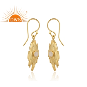 Proveedor Mayorista de Joyería de Piedras Preciosas Naturales, Aretes de Plata 925 Chapados en Oro con Diseño de Vibración y Piedra Lunar Arcoíris - Product Image 2