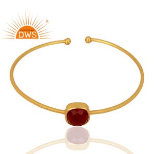 Brazalete de Ónice Rojo en Oferta, Brazalete Ajustable de Plata 925 Chapado en Oro de 18k para Mujer, Joyería de Colección Vintage - Product Image 2