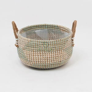 Cesta de almacenamiento de algas marinas naturales ecológicas Cesta de maceta de inspiración africana hecha a mano en Vietnam - Product Image 3