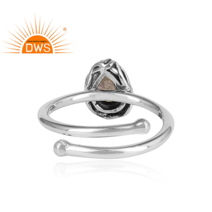 Pear Shaped Bezel Setting Oxidized <b>Adjustable</b> Women's 925 Sterling <b>Silver</b> <b>Ring</b> with Natural Labradorite Gemstone - Product Image 4