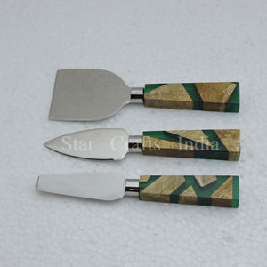 Juego de cuchillos para queso con mango de madera y resina, juego de cubiertos de acero inoxidable, 3 unidades - Product Image 3