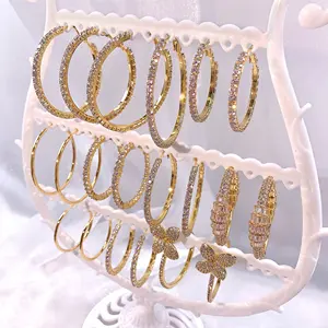 Fashion Jewelry Earrings Shiny Rhinestone 18K Gold Plated Jewelry Zirconia Hoop Earrings for Women