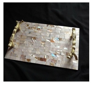 Best Design Acacia Wood Mop Inlay Tray Quality Handicrafts for Serving Dessert <b>Mother</b> Pearl Inlay Ramadan Eid Gift Serving Tray - Product Image 4