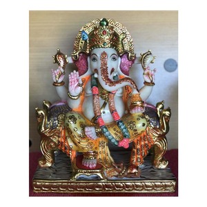 Statue de siège en marbre poli, artisanal poli et coloré, ganji - Product Image 1