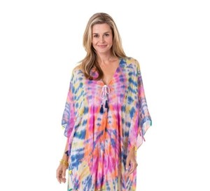 Kimono vintage d'été à fleurs bohème Tie Dye Kimono Belle longueur maxi surdimensionnée naturel durable vacances Kimono au genou - Product Image 1