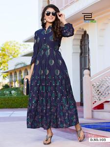 Vestido de algodón con estampado Floral de Anarkali Kurti, traje tradicional hecho a mano de diseñador indio, regalo de San Valentín, gris - Product Image 6