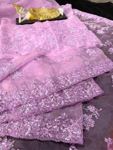 Новинка, трендовые сари с вышивкой, уникальный наряд, сари с вышивкой в виде последовательности из органзы, с тяжелой работой блузки - Product Image 3