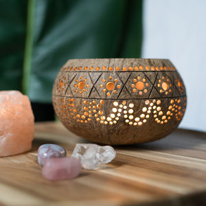 Porte-bougies de décoration nouveau bol de coco avec divers motifs de sculpture pour bougeoir fait à la main - Product Image 4