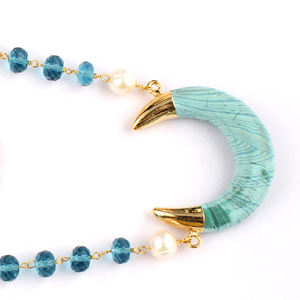 สีชมพู Monalisa Pearl Blue Topaz ลูกปัดสีเหลืองสร้อยคอขายส่งเครื่องประดับ - Product Image 6