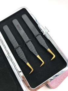 แหนบต่อขนตาสแตนเลสปลายเพชรเคลือบผงสีดำ90องศาเครื่องมือความงามที่จับเพชร - Product Image 3