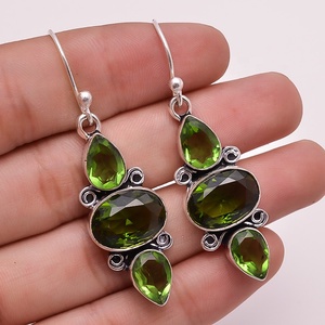 Pendientes de piedras preciosas chapados en plata sólida 925, joyería de pendientes de piedras preciosas de cuarzo Peridoto, exportador de joyería de plata de moda, joyería fina - Product Image 1