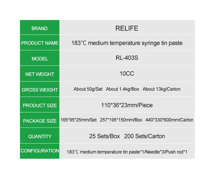 RELIFE RL-403S 183 solder paste (10CC,Matching needle + putter )