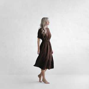 New arrival fashionable trending latest design bronze color crepe fabric o-neck half sleeve knee length <b>sexy</b> <b>women</b> linen <b>dress</b> - Product Image 3