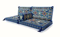 Ensemble de coussins de sol d'angle nomades anatoliens bleus brodés géométriques pour adultes, garnissage en mousse haute densité 22