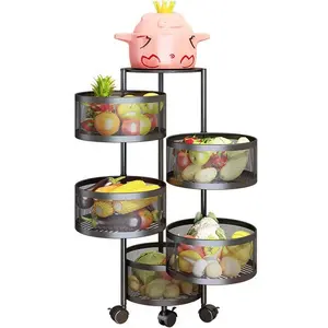 Multi layer Kitchen Shelf Rotating Storage Onion Potato Snack Fruit Vegetable Basket with Wheels