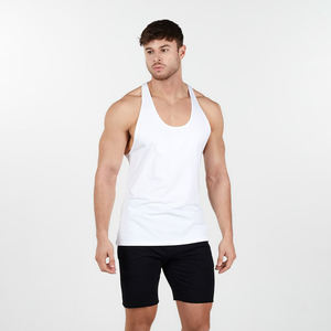 OEM Custom Logo Fashion <b>White</b> Cotton <b>Men's</b> Workout Stringer Bodybuilding Singlet Fitness Gym Tank Top - Product Image 1