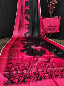 Último diseñador de saris para mujer, blusa de seda con crape de satén, telas suaves, ropa de fiesta, bodas, ocasiones informales, estampado étnico indio - Product Image 5