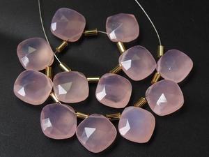 Cojines facetados de Calcedonia Rosa 12X12MM par joyería de piedra de cuarzo gota de lágrima Briolette forma cuadrada cuenta al por mayor - Product Image 5