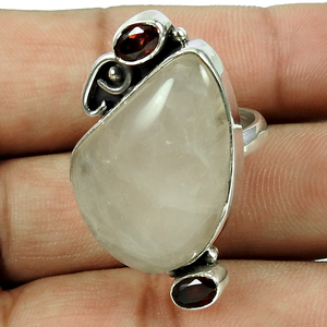 Good Quality Trendy Handmade Gemstone 925 Sterling Silver Statement Garnet <b>Rose</b> <b>Quartz</b> <b>Ring</b> for Women Wholesale Factory Price - Product Image 1