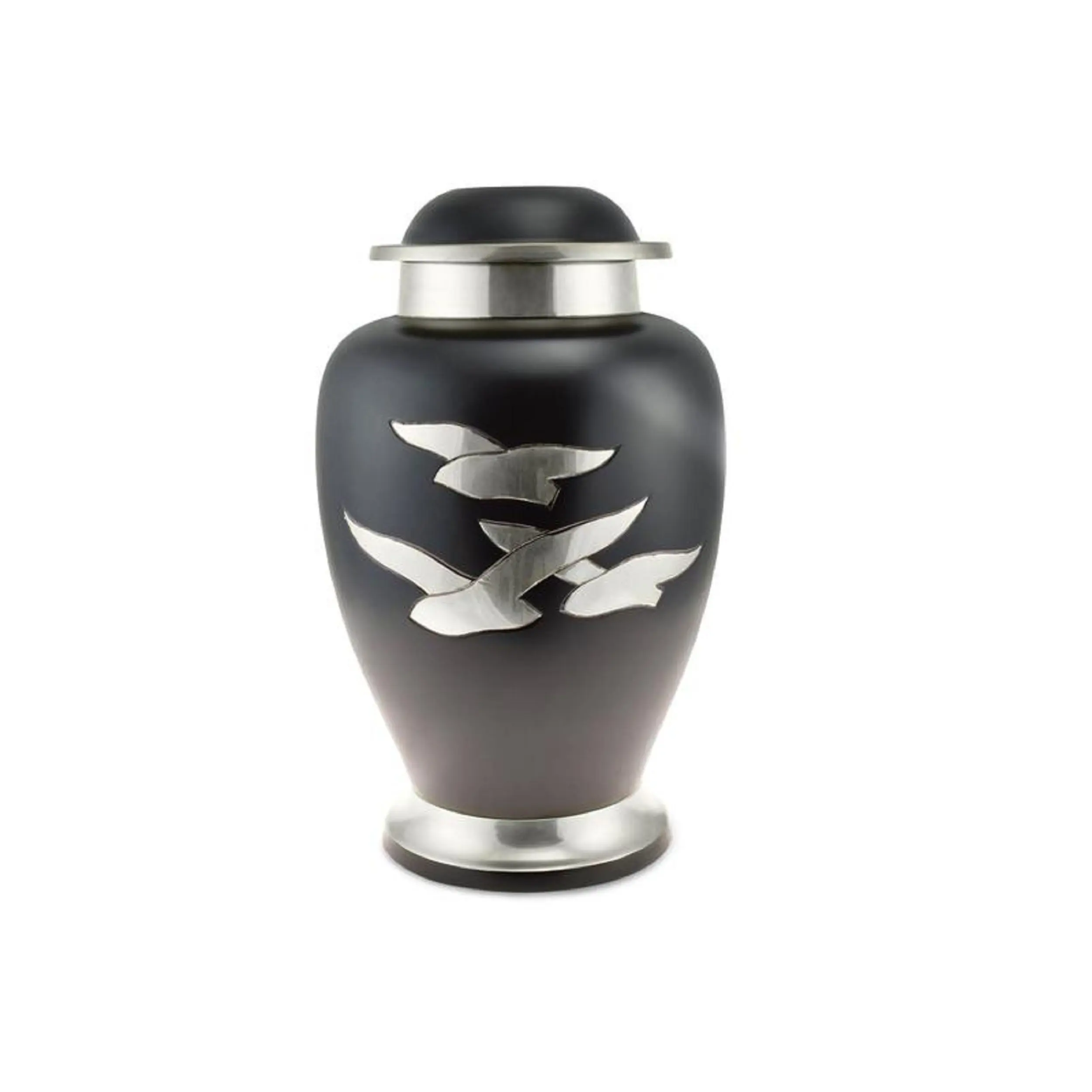 Zwarte Koepel Top Design Metallic Crematie Urn Drie Vogels Gegraveerd Traditionele Aandenken Urn Voor Begrafenis Diensten