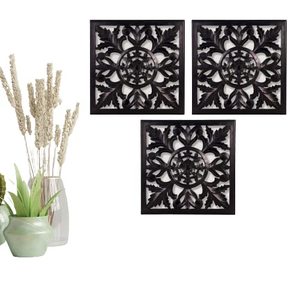 Panel de pared colgante de MDF, decorativo y hecho a mano, de madera, para sala de estar, dormitorio, pasillo, oficina, 16x16 pulgadas, negro, Juego de 3 - Product Image 2