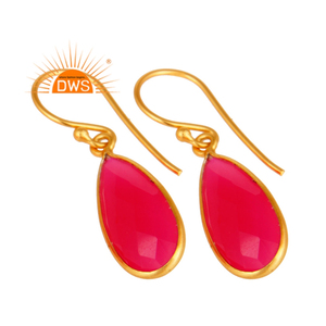 Briolette Goutte Pierres Précieuses Rose Calcédoine Boucles D'oreilles Fournisseur De Bijoux En Argent Faits À La Main Boucles D'oreilles Plaqué Or Bijoux Grossiste - Product Image 2