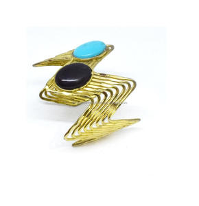 Nouveauté 2021 Mode féminine Manchettes en laiton plaqué or brillant, creuses, géométriques, style indien, rustiques, pour Black Friday, mariages et fêtes - Product Image 1