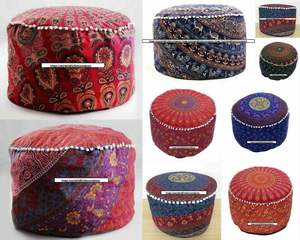 Hermosa decoración impresa para el hogar, taburete hecho a mano, cubierta de asiento redonda otomana, PUF de algodón suave, varios colores por consignadores indios - Product Image 2