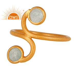 22 Karat Gold <b>Plated</b> <b>Silver</b> Designer Ring Blue Aqua Aventurine Gemstone Ring Jewelry Supplier Classic Collection - Product Image 1