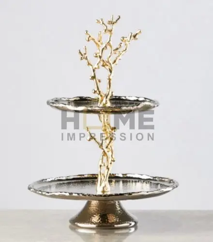 luxury silver & gold fancy moderl 2 tier wedding cake stand