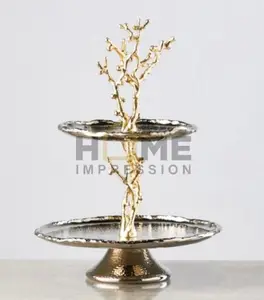 luxury silver & gold fancy moderl 2 tier wedding cake stand