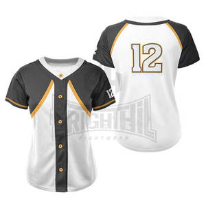 100% Polyester Cheap price Custom logo Design women Sublimated Button Baseball Jersey - Product Image 3
