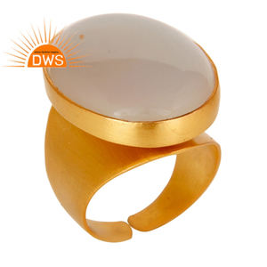 22k Yellow Gold Plated Handmade Natural Chalcedony Brass Dome Ring <b>Fashion</b> <b>Jewellery</b> Supplier - Product Image 1