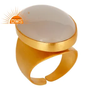 Cincin Kubah Kuningan Kalsedon Alami Buatan Tangan Berlapis Emas Kuning 22K Pemasok Perhiasan Modis