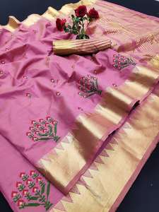 Bollywood designer saree designer miroir travail fleur conception doux soie tissu impression numérique couleur marron sari avec chemisier Inde Alphanumero - Product Image 5