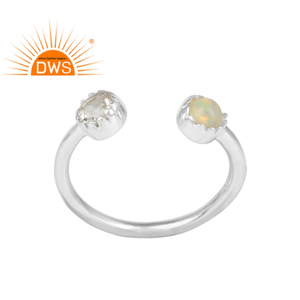 ผู้ผลิตแหวนเงินแท้ 925 ดีไซน์ใหม่ทันสมัย ประดับด้วยโอปอลเอธิโอเปียธรรมชาติและคริสตัลควอตซ์ ขายส่ง - Product Image 1