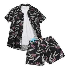100% Cotton Customized Hawaiian Shirt <b>Men</b> Floral Button up Hawaii Suit <b>Set</b> in Wholesale Price - Product Image 1