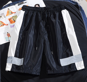 Pantalones cortos de calle de bloque de color púrpura para hombre, pantalones cortos informales de verano a la moda con cordón y cintura elástica - Product Image 2