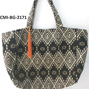 Lady's New Fashion Jacquard Cotton Shopping Tote Handbag Solid Color Personalized Design Zipper Closure Embroidery <b>Canvas</b> Lining - Product Image 3