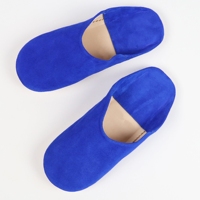 Babouches marocaines faites à la main en cuir véritable bleu Majorelle, style Paléo chic, légères, chaudes, luxueuses, anti-odeur, absorbant la transpiration, pour l'intérieur
