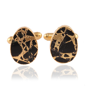 Zeva Jewels กระดุมข้อมือผู้ชายแบบมืออาชีพ,กระดุมข้อมือชุบทองเทอร์ควอยซ์ทองแดงทรงไข่สีดำ - Product Image 3