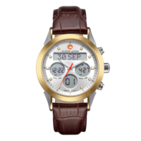 Alazan Factory Wholesaler Muslim Azan Alfajr Leather Man Rose Gold  Pray Qibla Compass Waterproof Dual Time Wrist Watch Supplier