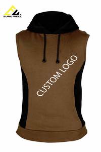 Haut de sport sans manches personnalisé pour homme, 340 grammes, 100% coton tricoté, doublé, grande taille, avec capuche et logo imprimé en relief, design uni et élégant - Product Image 2